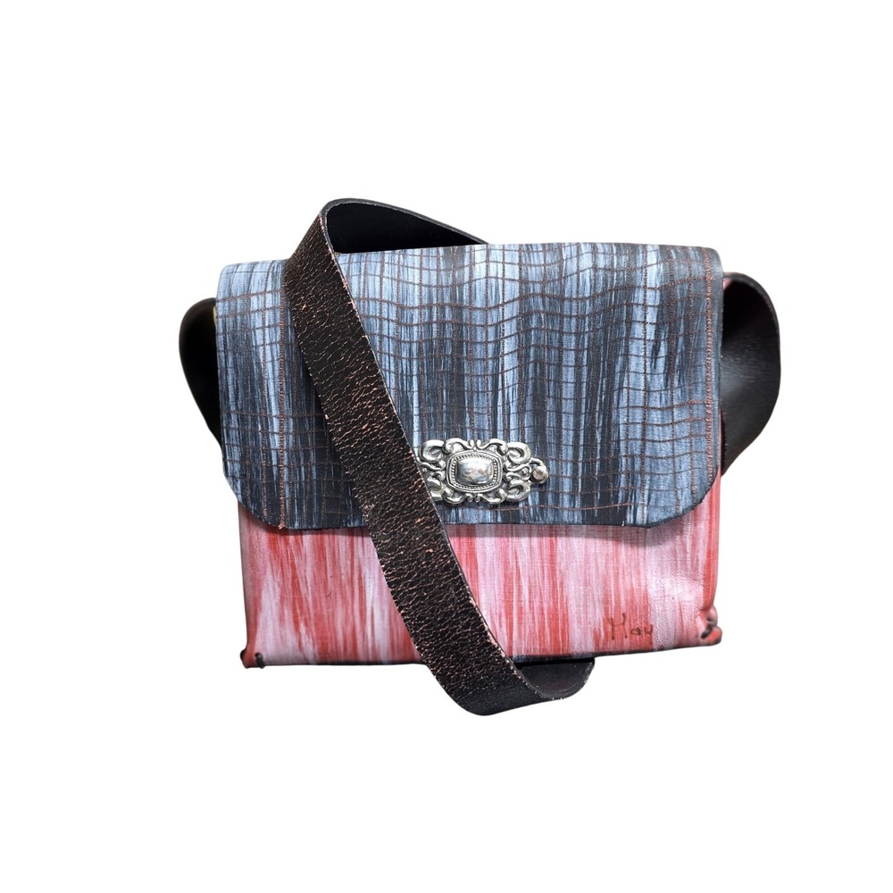 May Art Crossbody Bag Small Artsy Leather Abstract Whipstitch Purse Whimsy